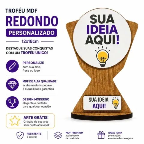 Troféu mdf personalizado Formato Redondo 12x18cm