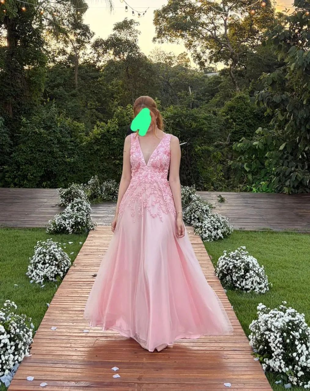 vestido longo rosa claro de tule bordado - Foto 4