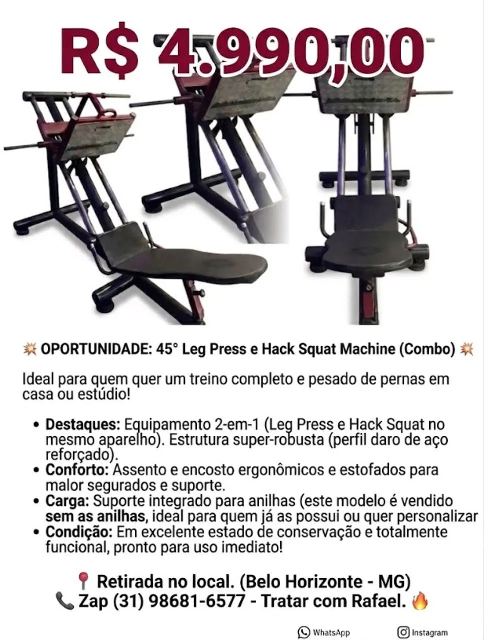 Leg Press 45° e Hack Squat 2 em 1 - Combo Profissional