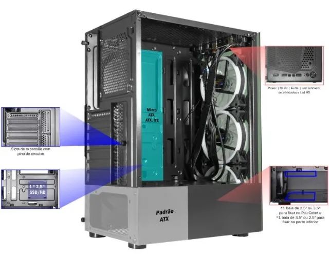 Gabinete Gamer C/ 3 Fans Rgb Elite Multicolor - Cg-10w5 *ENTREGA GRÁTIS* - Foto 3
