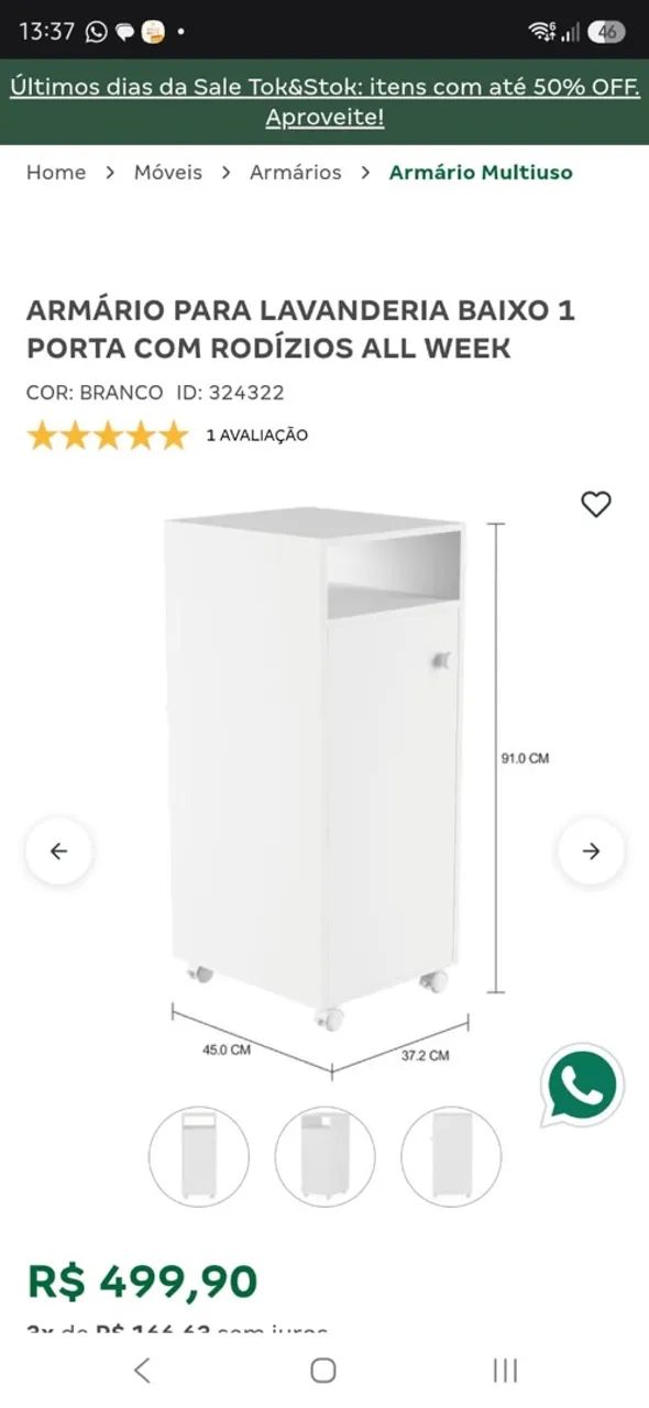 Armário Multiuso TokStok com rodinhas 