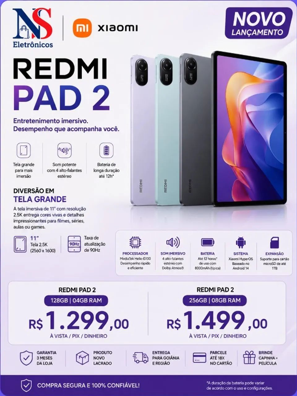 Xiaomi Tablet Redmi Pad 2 11 128gb E 4gb Ram Wi-fi E 4g Lançamento