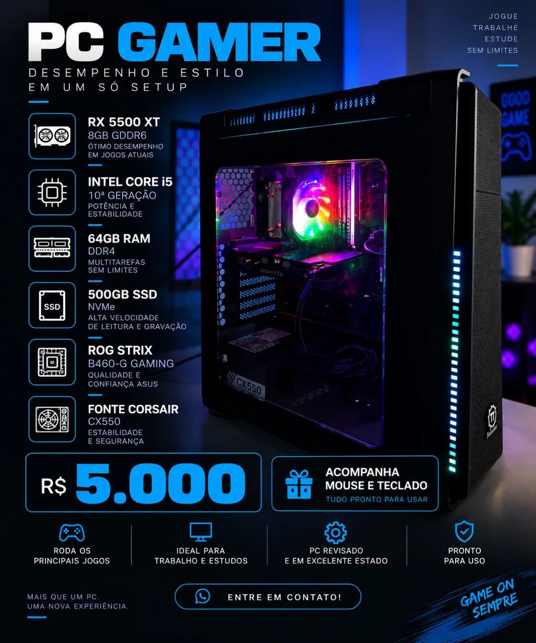 PC Gamer com RX 5500 XT e 64gb ram - Foto 4