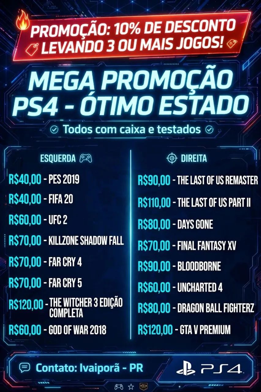 JOGOS DE PLASTATION 4