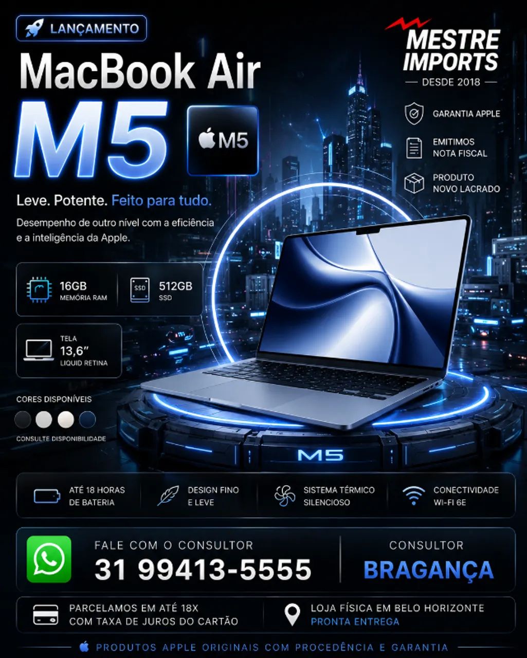 MacBook Air M5 13 polegadas 16GB 512GB Novo Lacrado