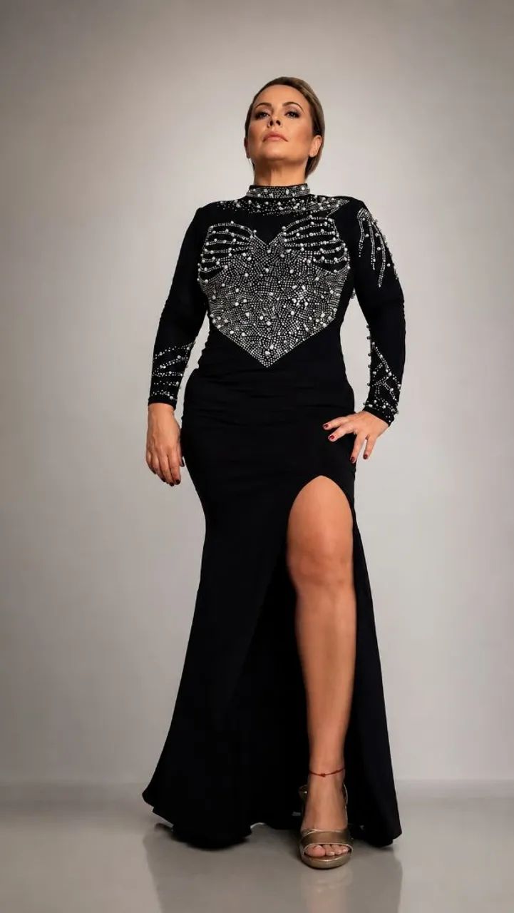 Vestido preto com strass. Tam G