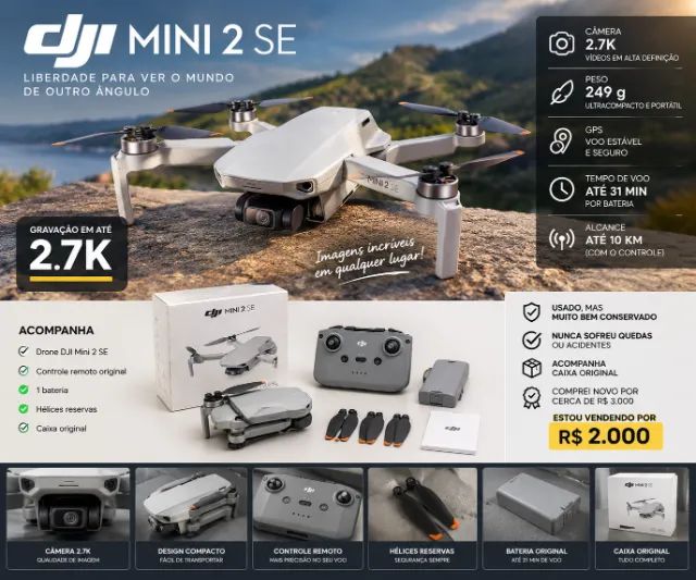 DJI Mini 2 SE Original + Controle + Bateria + Hélices - 2.7K - Foto 3