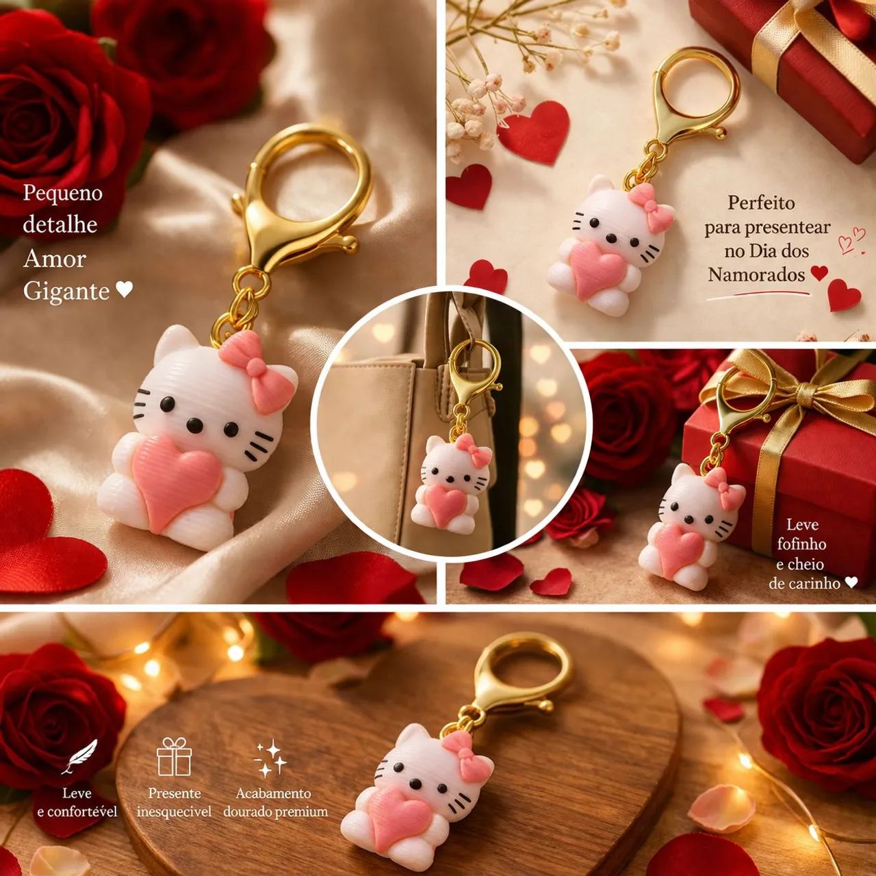 Chaveiro Hello Kitty com coração rosa/pink presente de Dia dos namorados - Foto 2