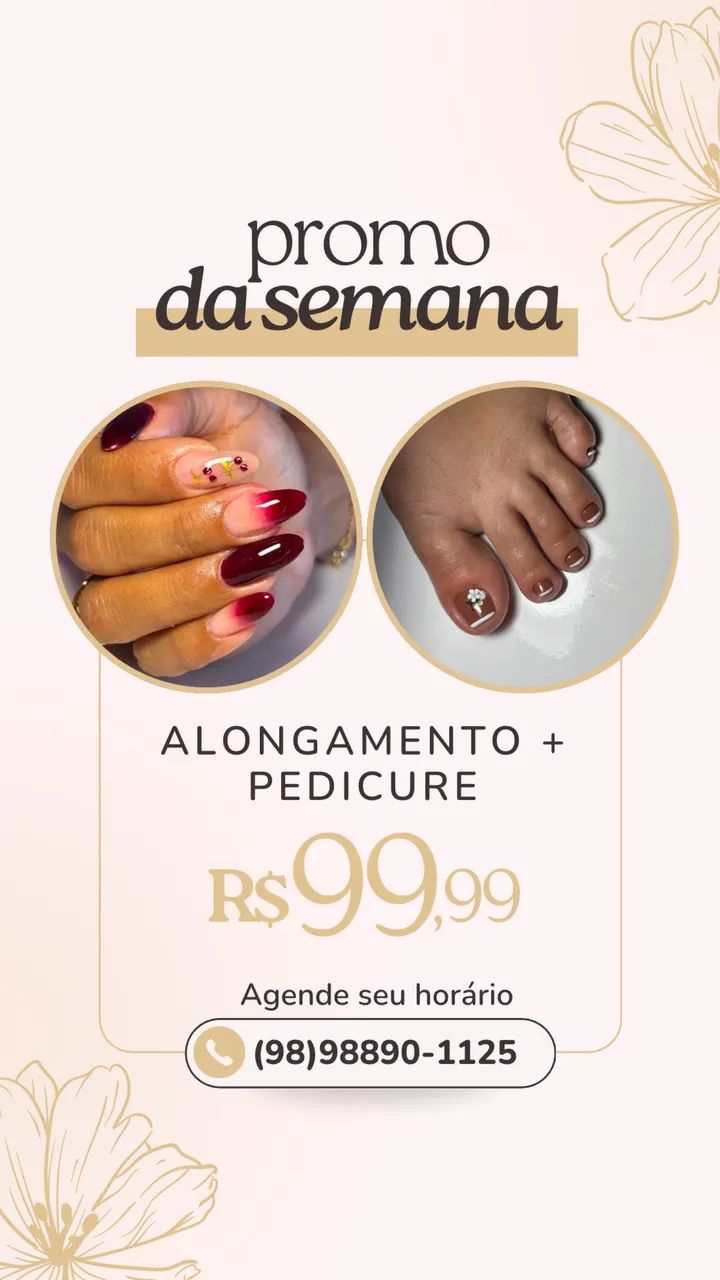 Alongamento + pedicure 