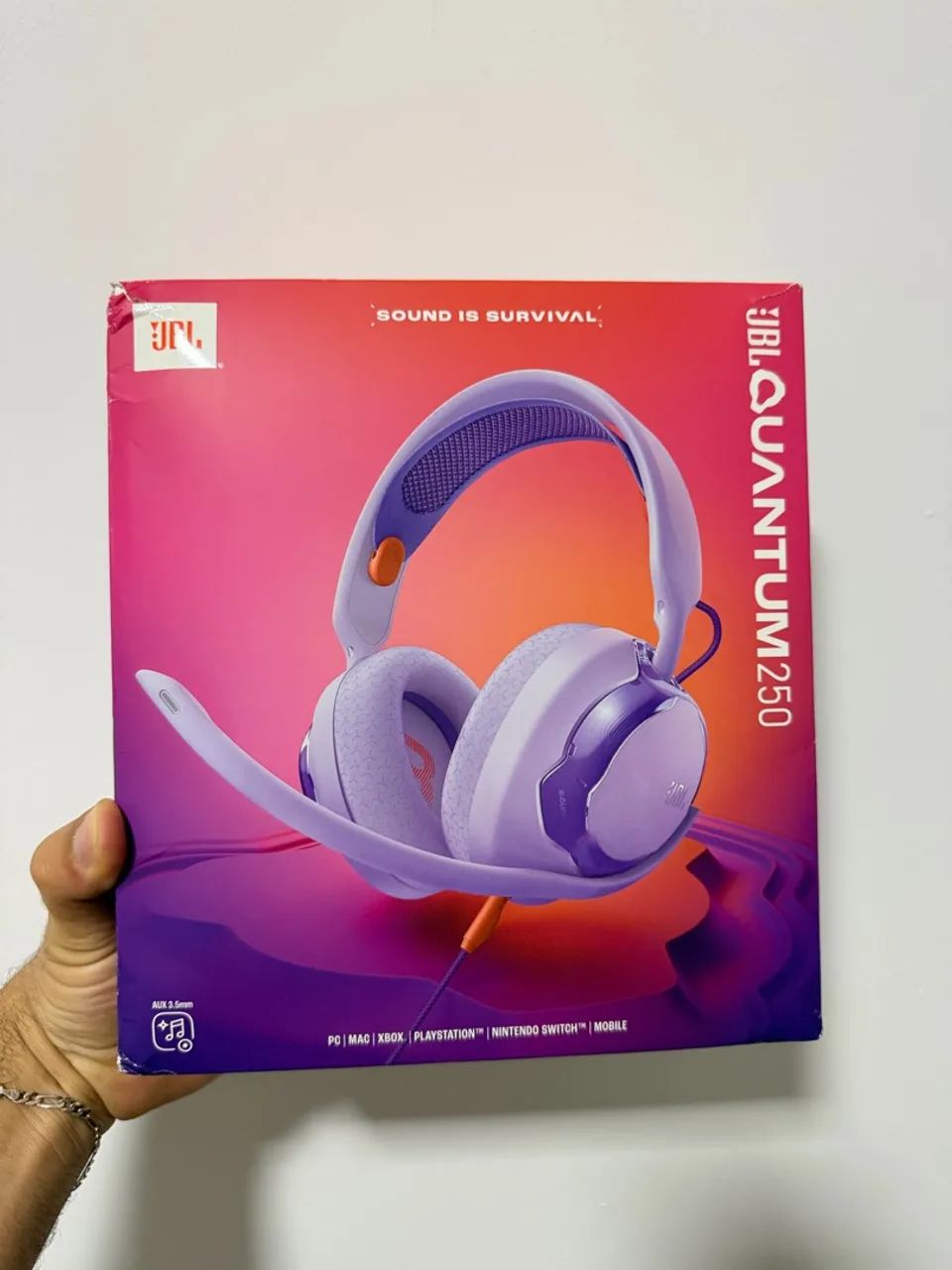 Jbl quantum 250 na caixa