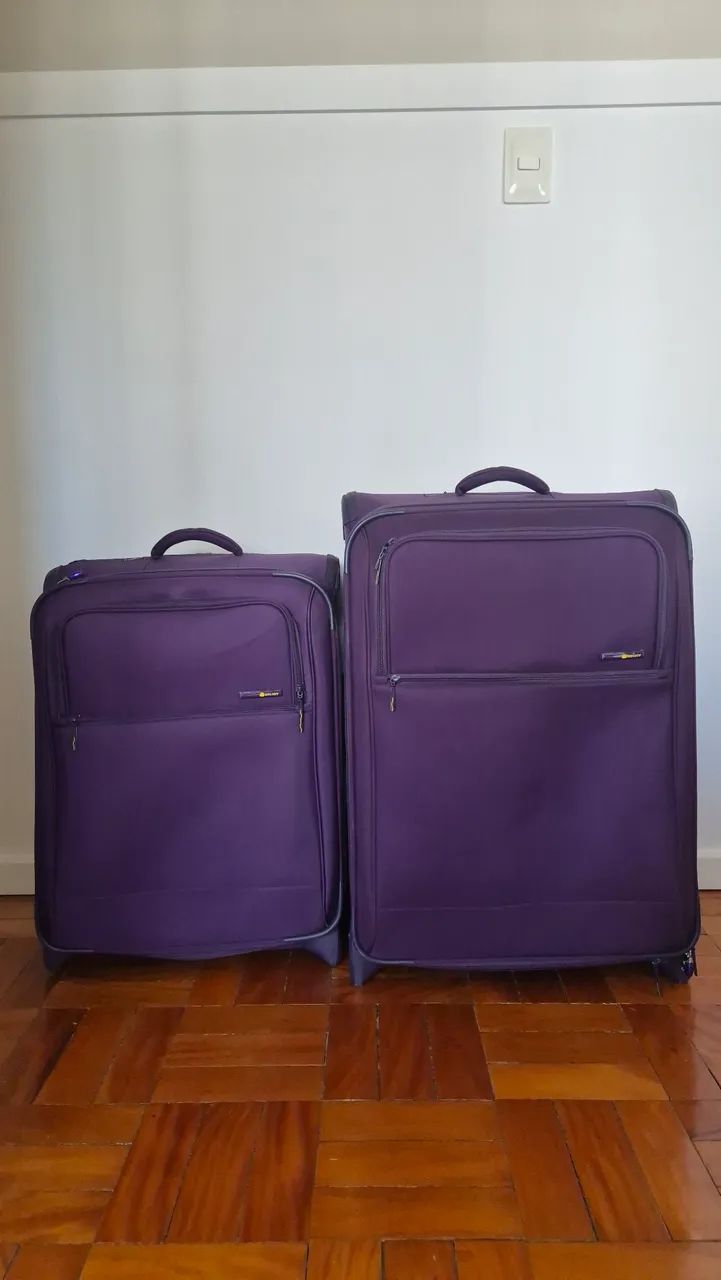 Conjunto de malas Delsey roxas M e G lightweight com rodinhas 