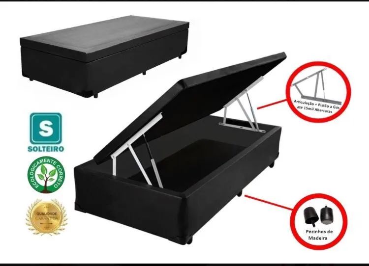 Base Box Baú | Reforçada com Pistão a Gás | Solteiro - Foto 4