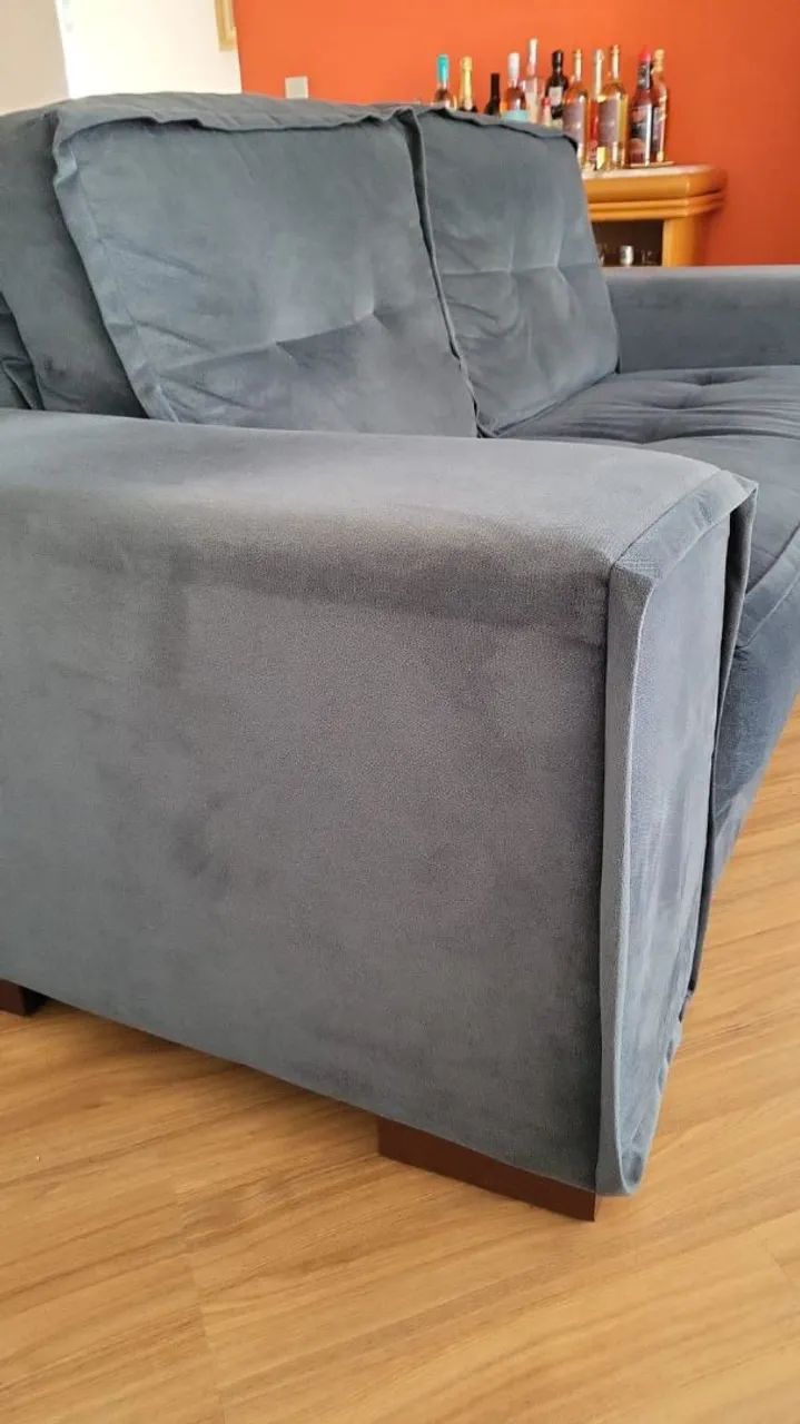 Sofá 3 lugares fixo cinza azulado - Foto 2
