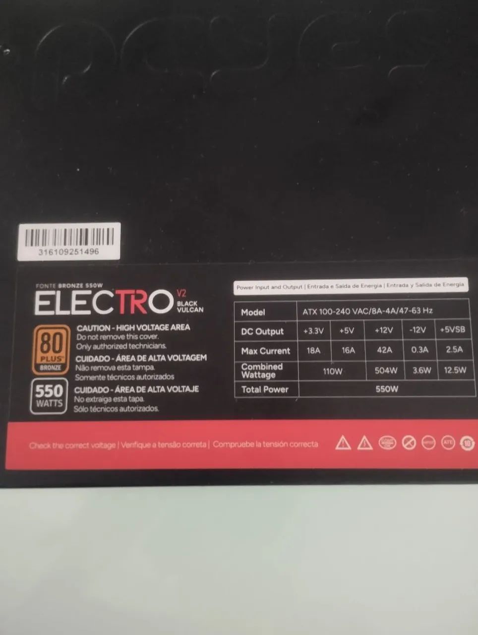 Fonte Electro V2 Black Vulcan 550W 80 Plus Bronze ? praticamente nova! - Foto 2