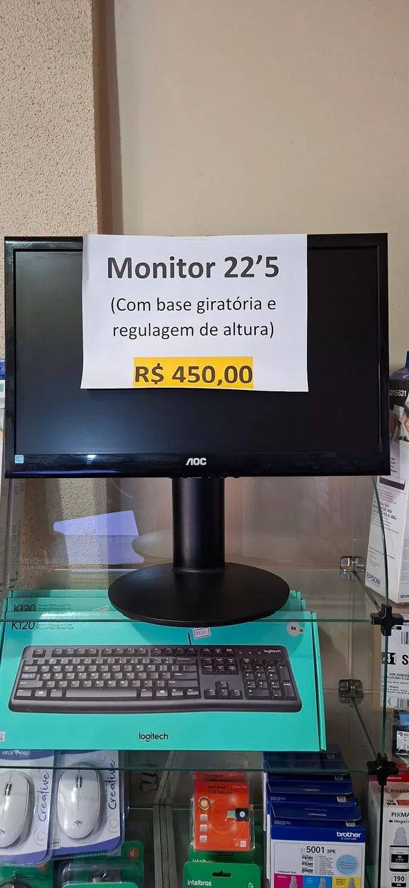 Monitor Aoc 22.5 com base giratória e regulagem de altura 