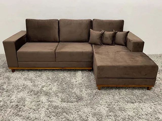 Sofá 3 Lugares 2,50 m Marrom Chaise a54