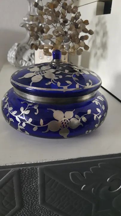 Bomboniery antigo vidro banhado a prata  - Foto 3