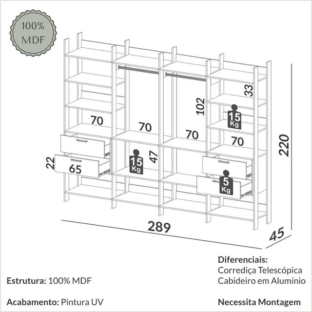 Closet 4 Torres Dalla Costa 100%MDF tt6 - Foto 3
