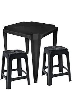 Kit Mesa Plástica Quadrada + 4 Banquetas Preta Suporta 120 Kg - Foto 2