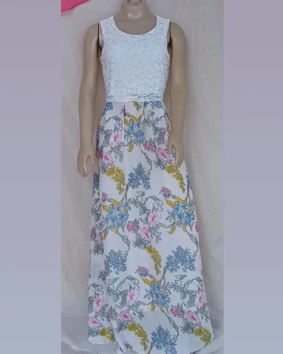 Vestido Longo em Voil e Renda - Foto 2