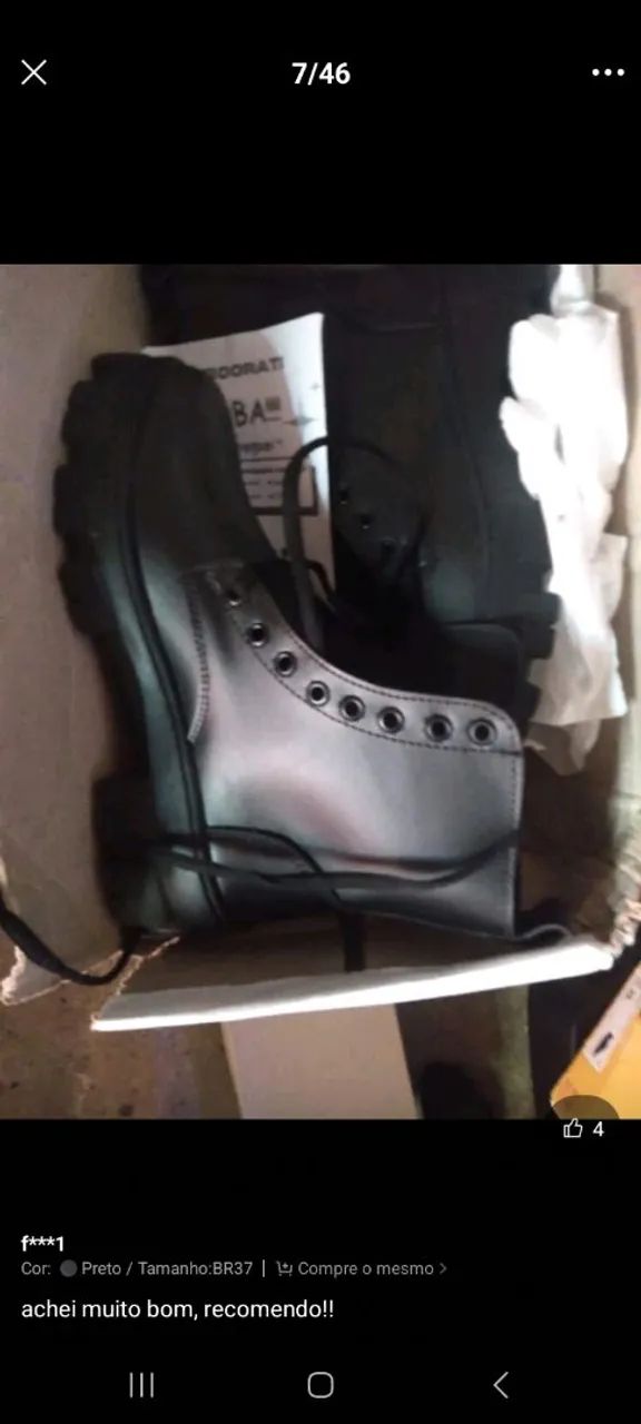 Bota Coturno Tratorada Preta com Zíper Lateral - Foto 2