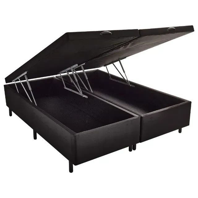 Cama Baú King Preto Bipartido