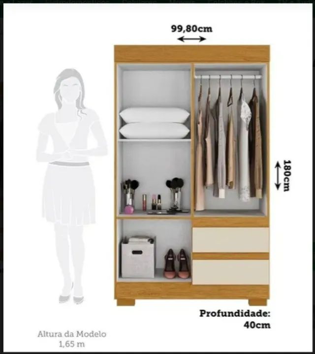 "Beleza e Funcionalidade em Cada Detalhe: Guarda-Roupa Maya 100cm - Cinamomo com Off White - Foto 3