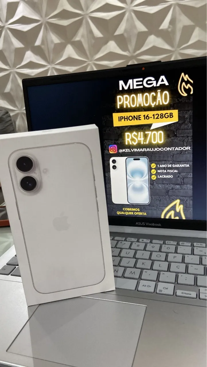 Iphone 16-128GB-BRANCO E PRETO (Lacrado e Nota)