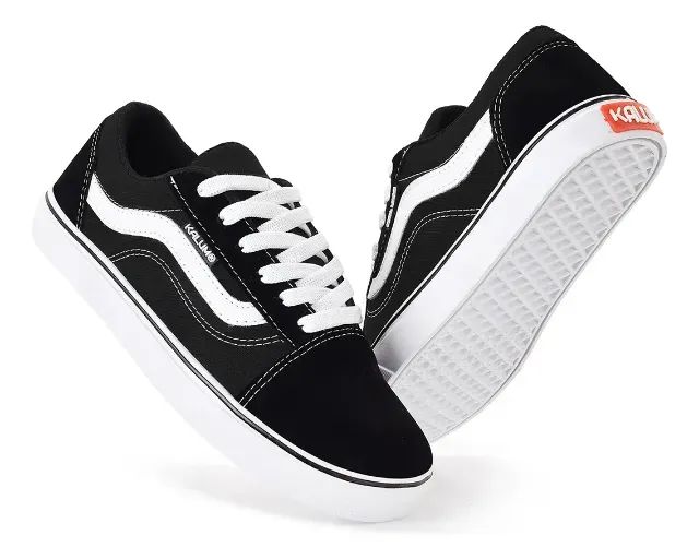 Tênis Feminino Masculino Preto Branco Skatista School Kalum - Foto 4