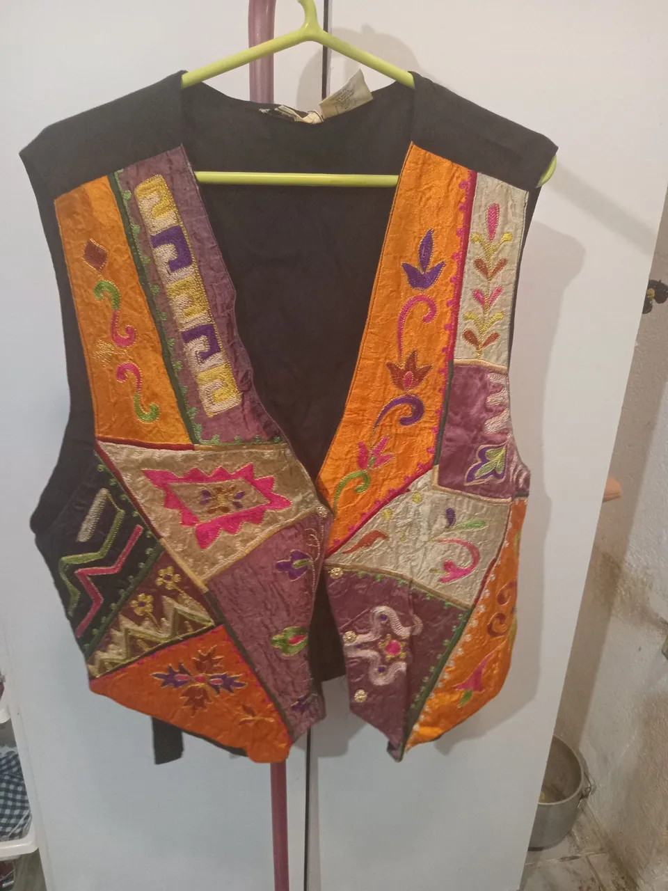Colete Patchwork Bordado Colorido Vintage