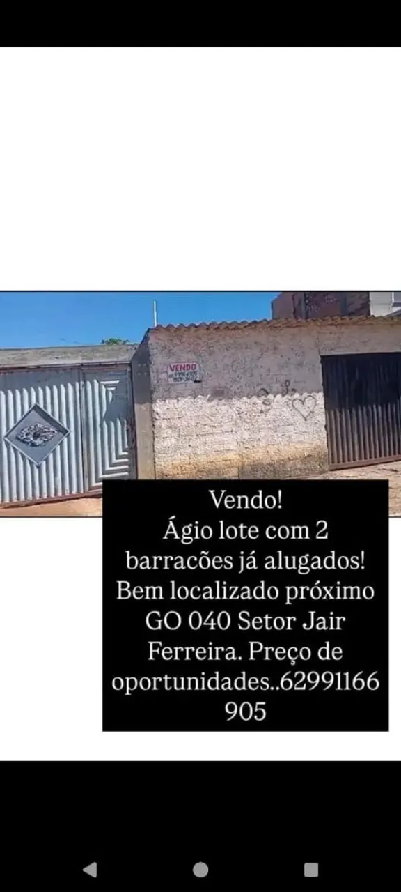 Vendo ágio de lote com dois barracões. Informações na foto