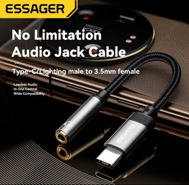 Cabo Adaptador P2 Fone Essager Audio para iphone ou para Android - Foto 4
