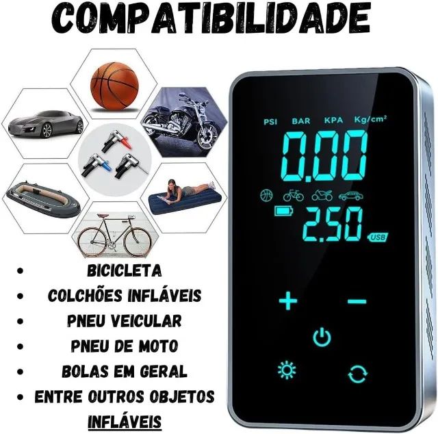 Mini Compressor De Ar Portátil Calibrador Pneu De Carro Bike Moto Recarregável Portátil In