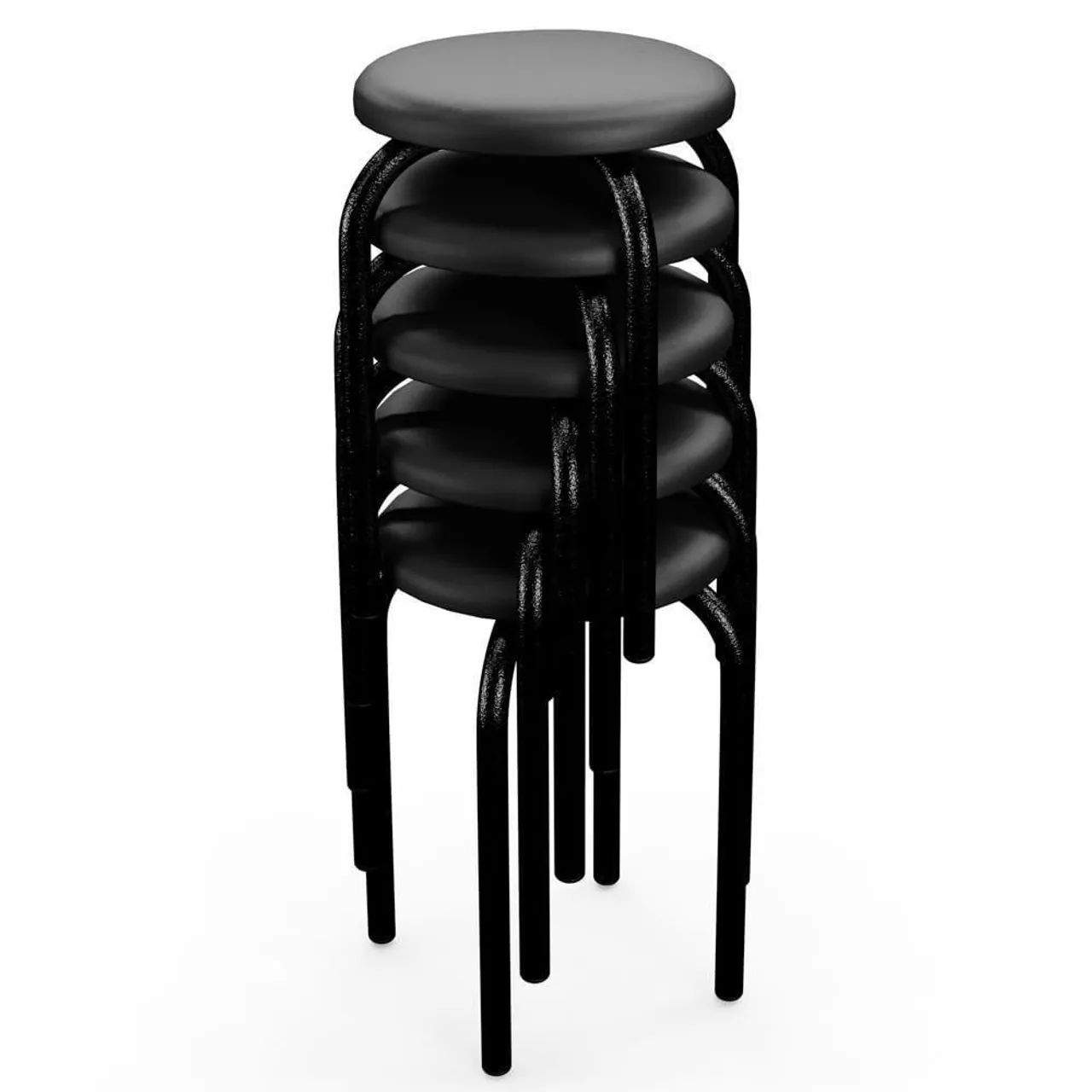 banqueta redonda de metal com assento estofado em couro sintético preto.  - Foto 5