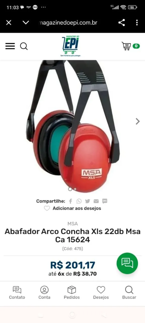 Abafador Arco Concha Xls 22db MSA CA 15624