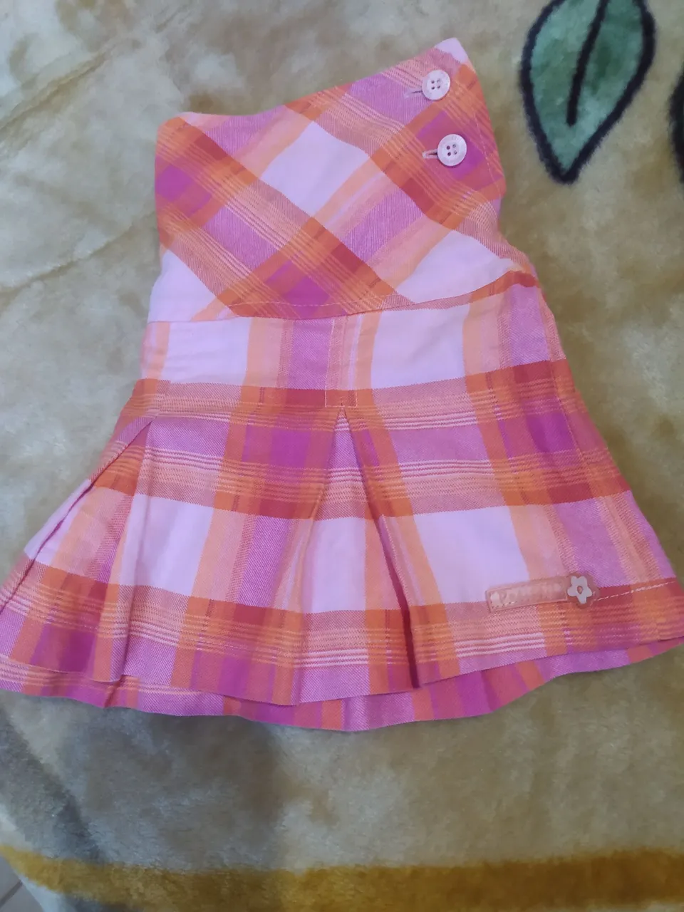 Saia xadrez infantil rosa e laranja