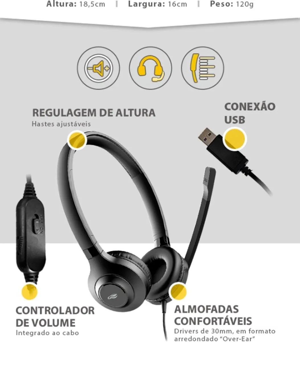 Headset Office C3Tech PH-360BK (Conexão USB) com Cancelamento de Ruído ENC - WZetta - Foto 4