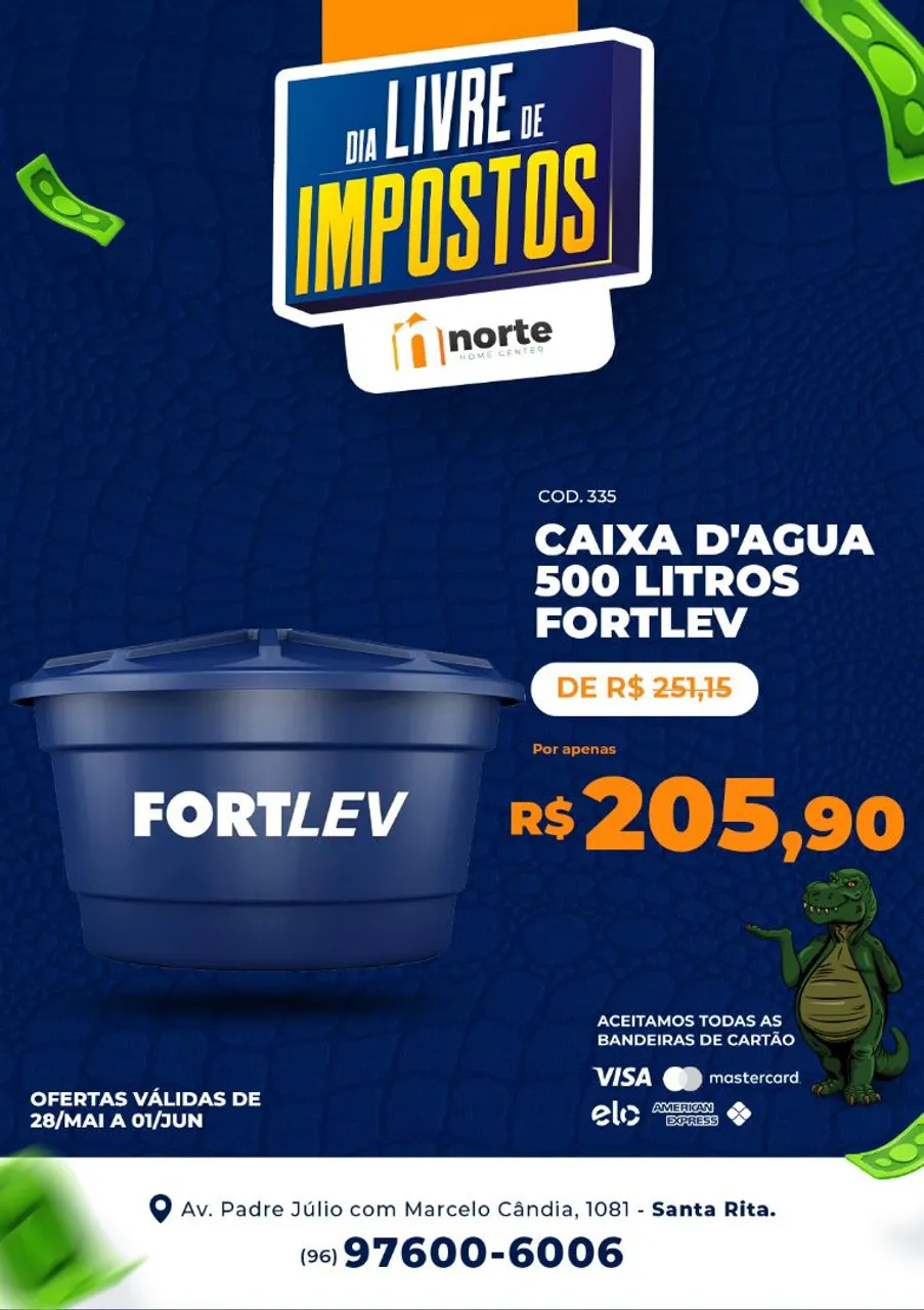 Caixa D'água 500 Litros FORTLEV - Dia Livre de Impostos!