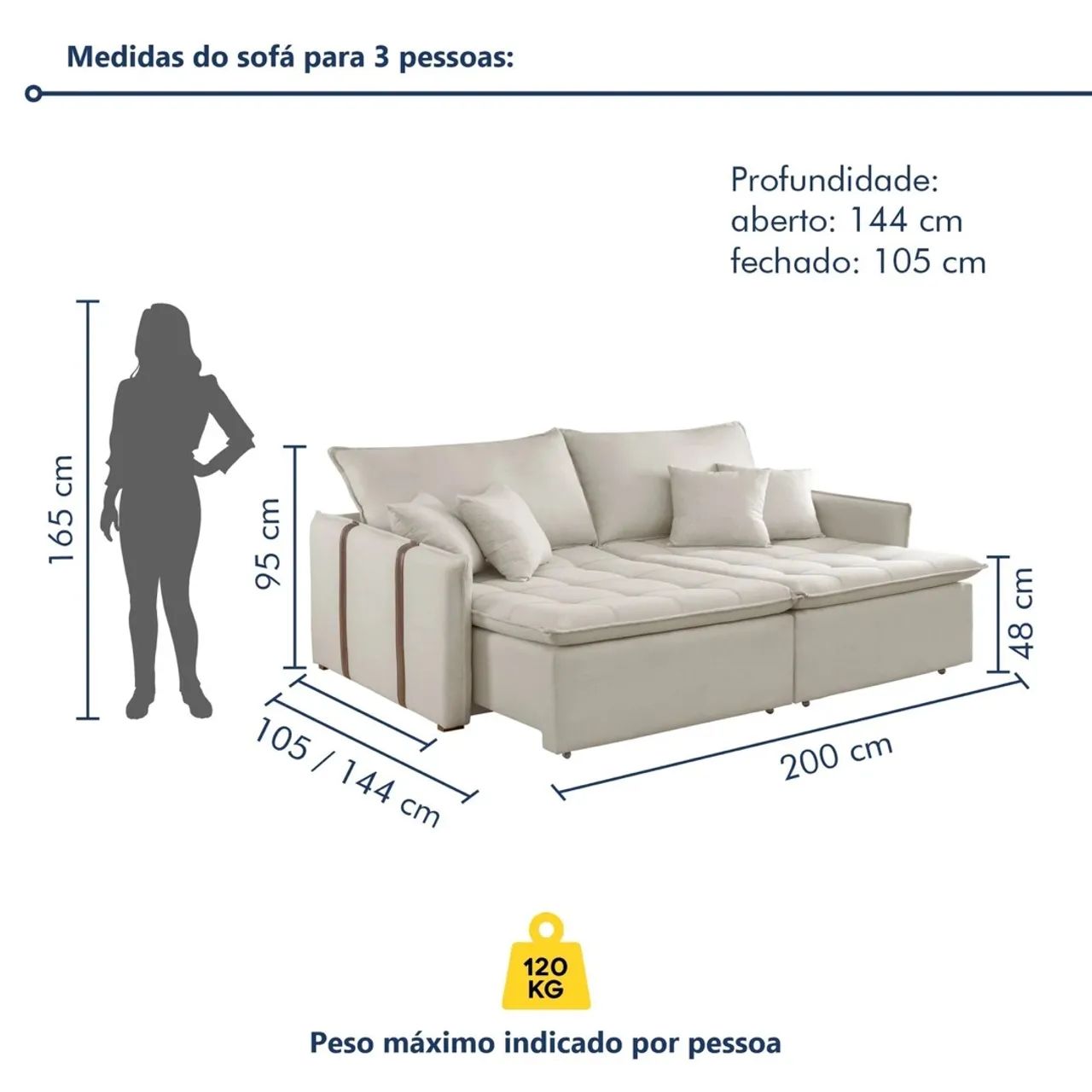 Sofá Cama Retrátil e Reclinável 3 Lugares  - Foto 5