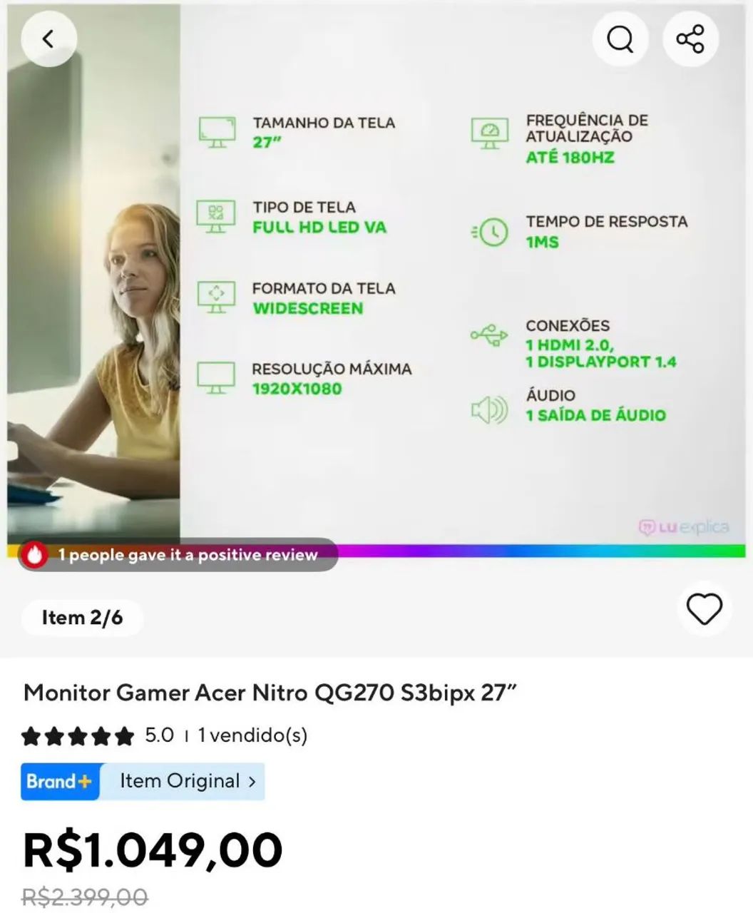 Monitor acer nitro QGO 27 - Foto 2