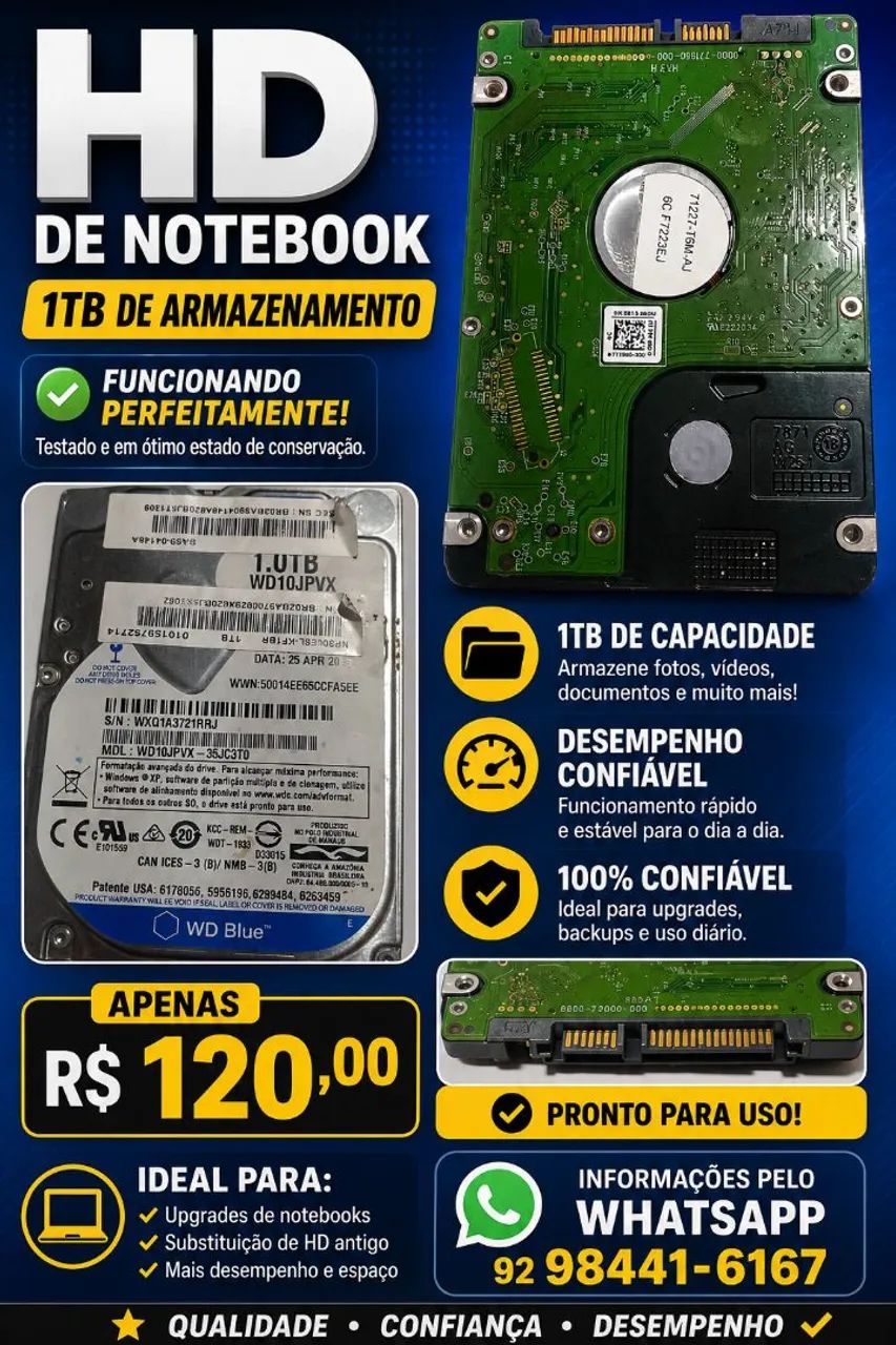 HD de notebook 1TB valor 120 reais 