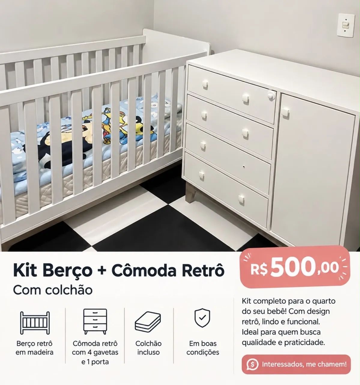 BERÇO E COMODA PARA BEBÊ