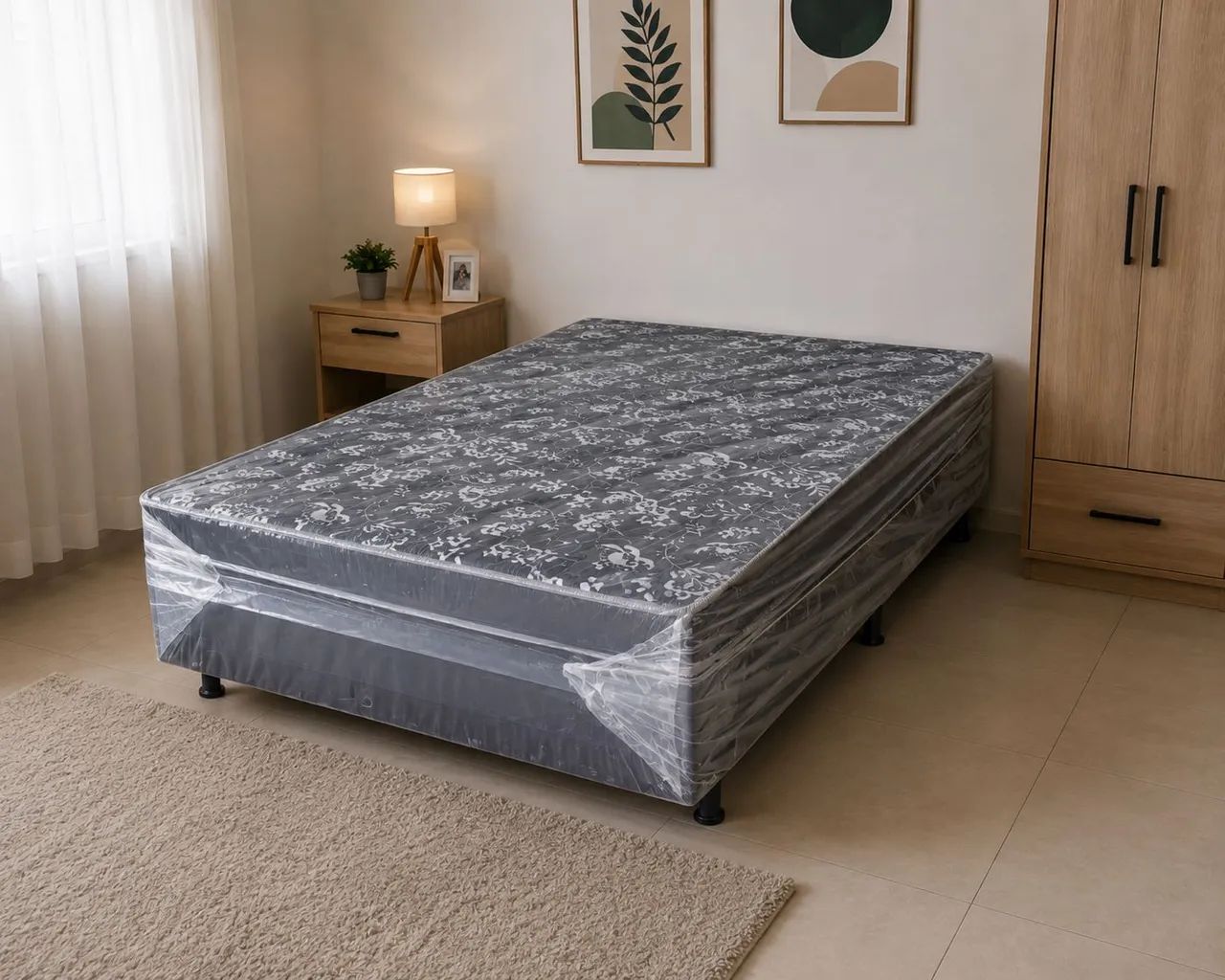 Cama box de casal com espuma  de 5cm acoplada a base 