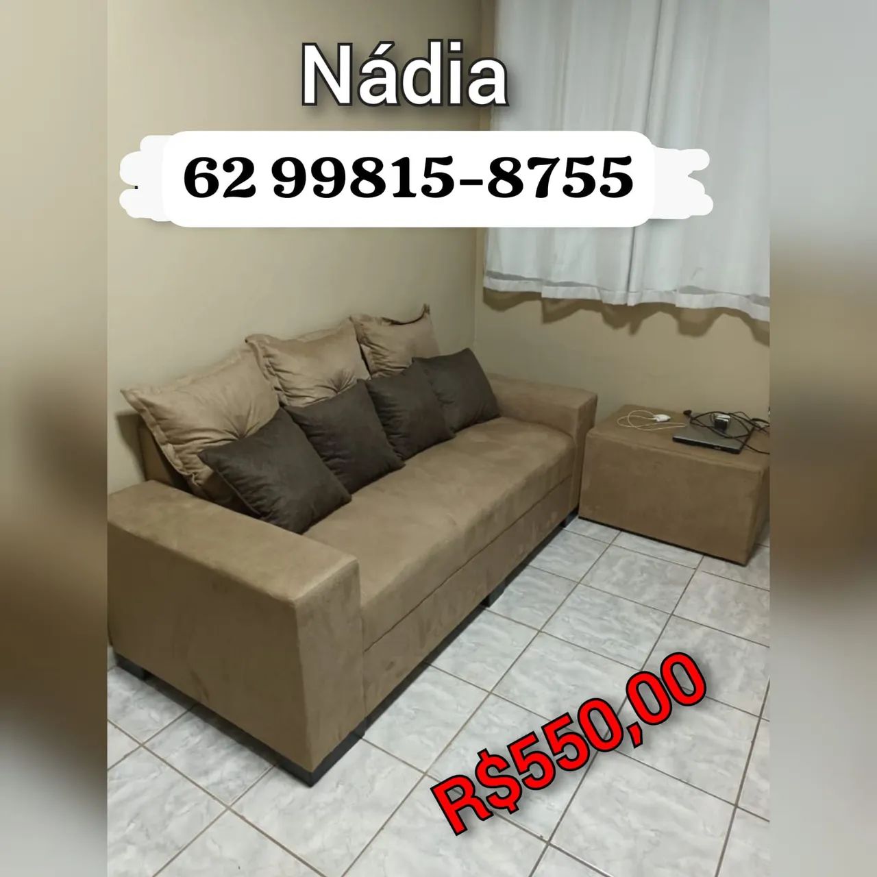 Sofá 3 lugares bege novo 
