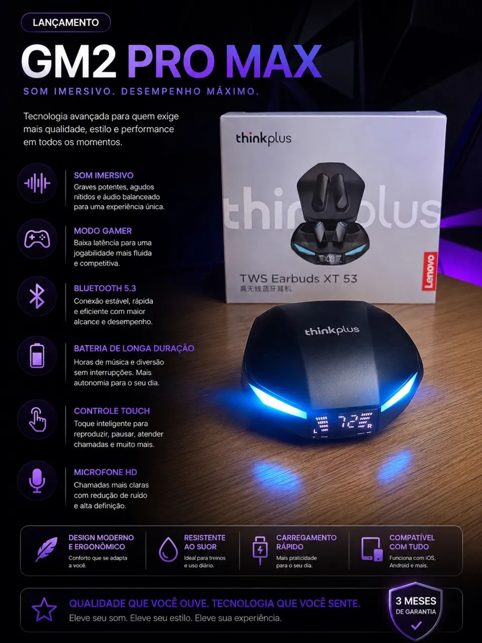 Fone Lenovo XT53 (Lacrado e com Garantia)