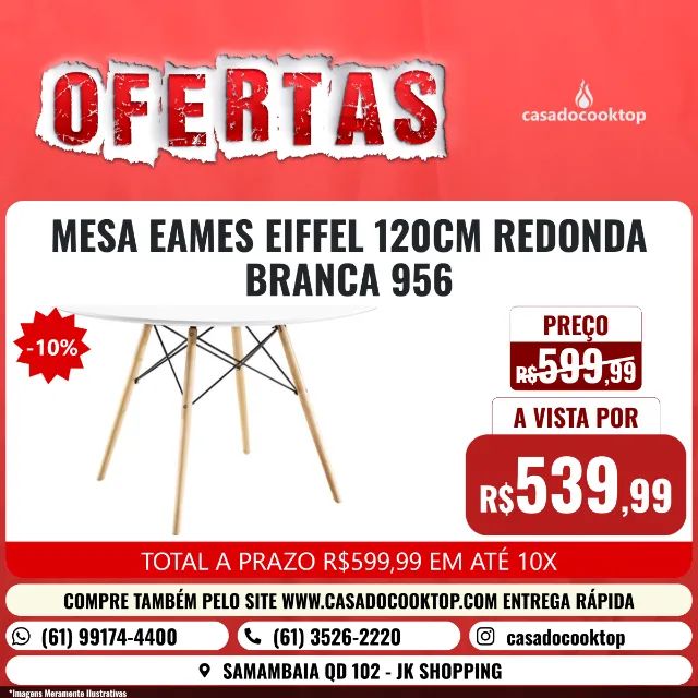 MESA EAMES EIFFEL 120CM REDONDA BRANCA 956