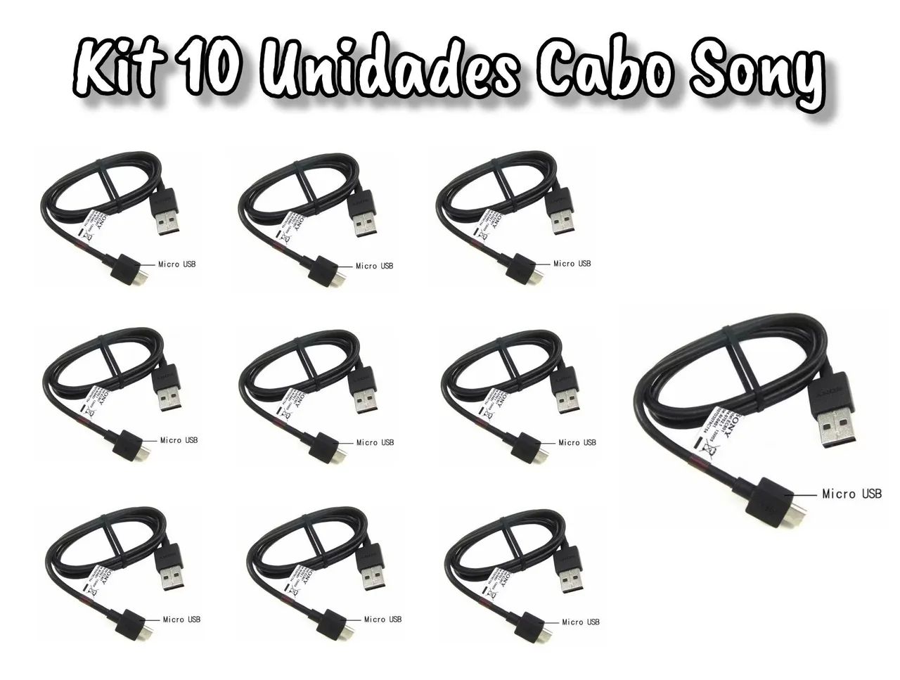 Kit 10 Unidades Cabo V8 Sony, Cabo Original carrega Controle de PS4 e Celular
