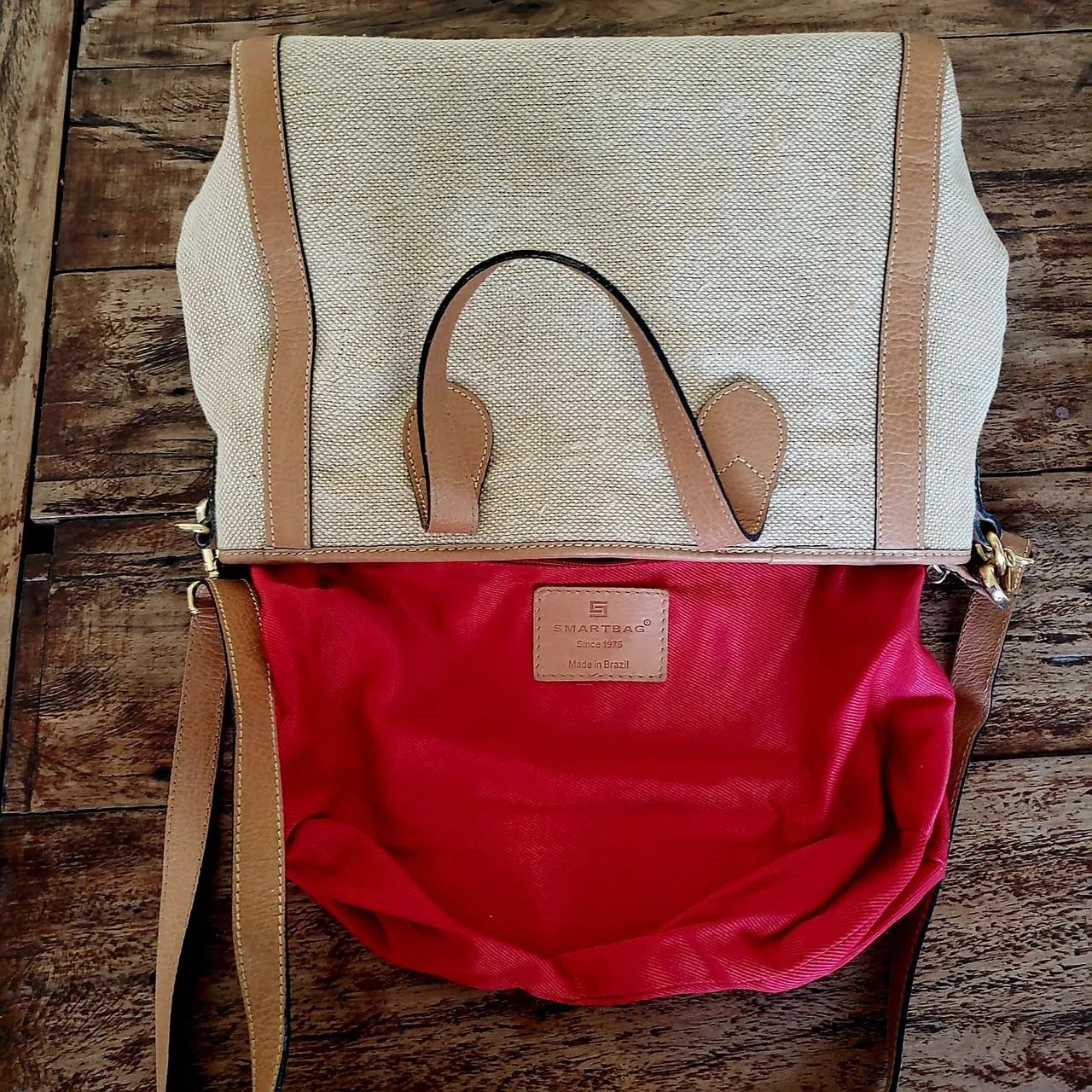 Bolsa smartbag em couro e ráfia  - Foto 5