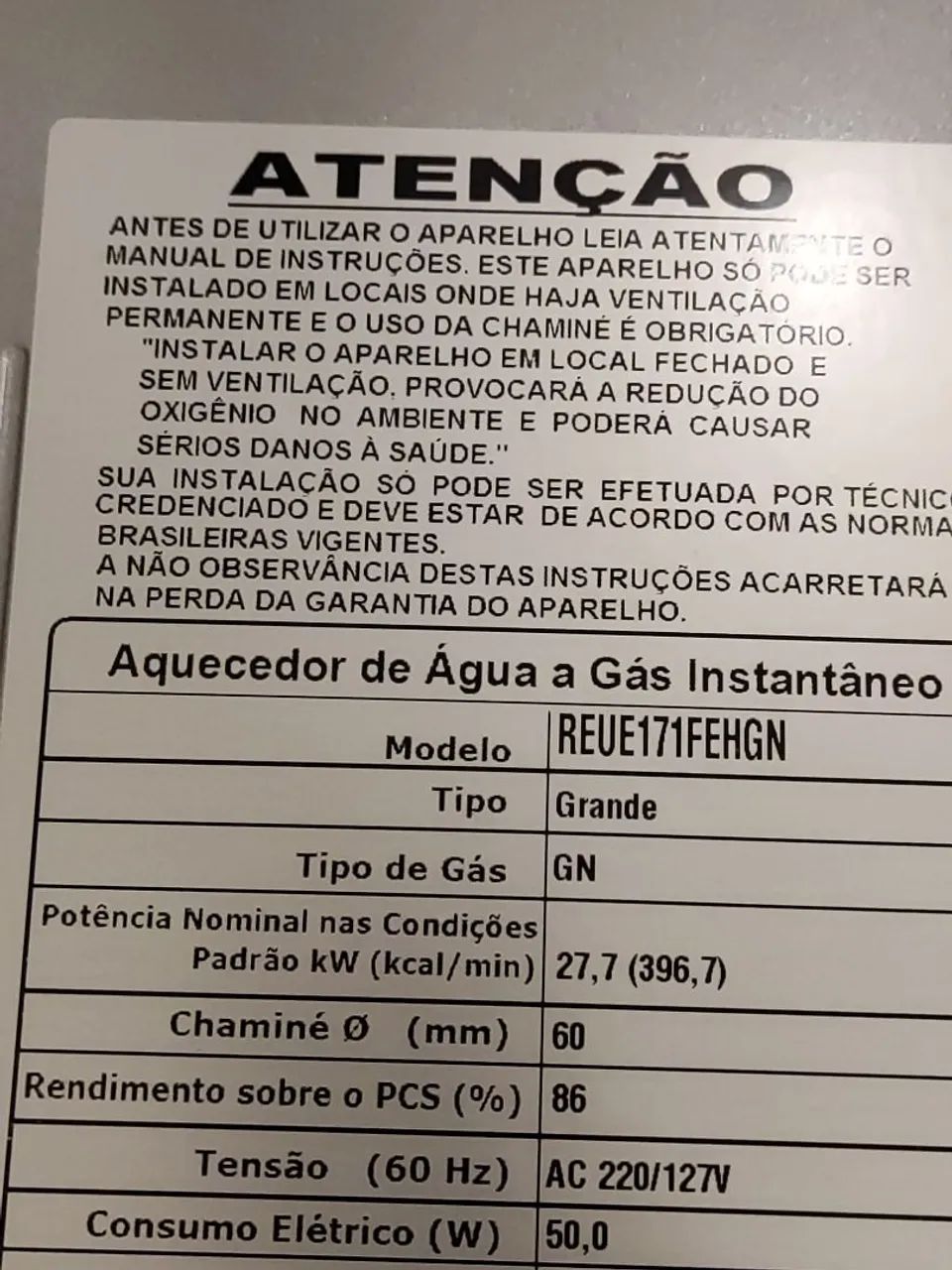 Aquecedor RINNAI 17 litros, bivolt 220/127V, GN, gás natural, REUE171FEHGN - Foto 2