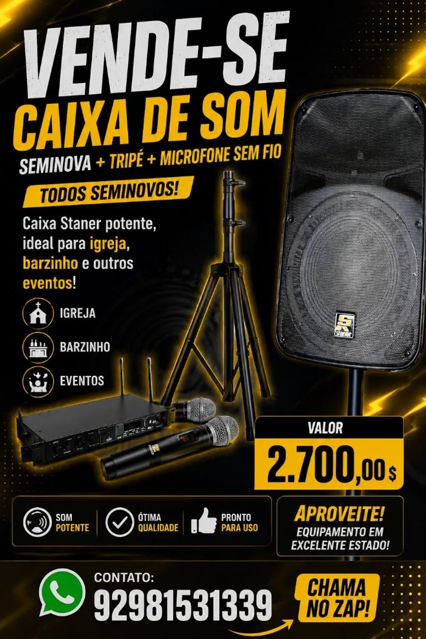 Caixa de som nova potente e tripé com microfone sem fio 